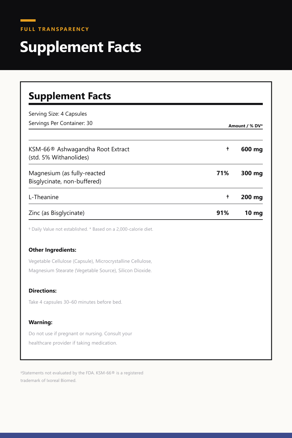 Night Reset Supplement Facts panel