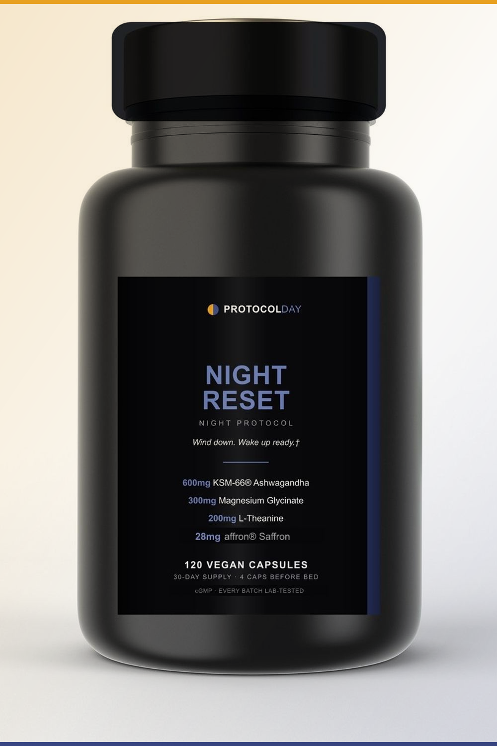 Night Reset bottle — melatonin-free evening formula built cortisol-first for the 3 a.m. wake-up